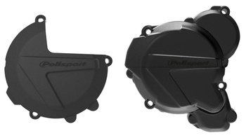 POLISPORT ZESTAW OSŁONA POKRYWY (DEKLA) ALTERNATORA ORAZ OSŁONA POKRYWY SPRZĘGŁA I OSŁONY POMPY WODY KTM EXC/XCW TPI 250/300, HUSQVARNA TE TPI 250/350 `17-22 KOLOR CZARNY (8461700001+8467500001+8485200001)